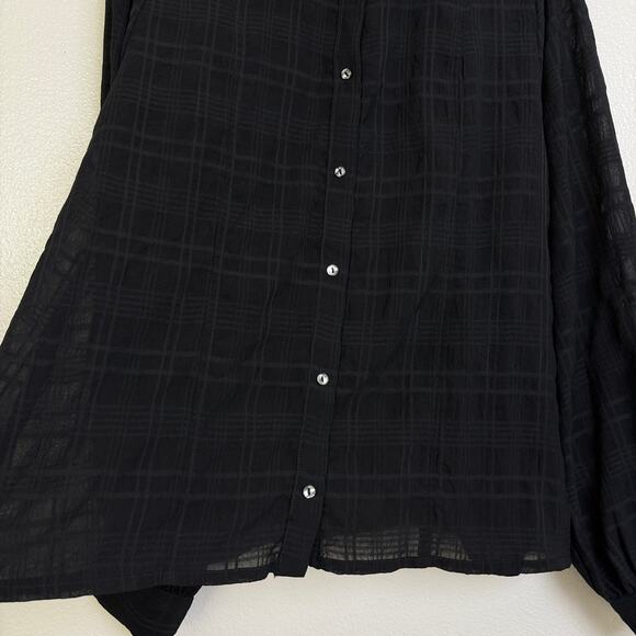 Disturbia Shirt Womens Size 12 Black Check Long Sleeve Button Up Sheer Puff - Picture 3 of 11